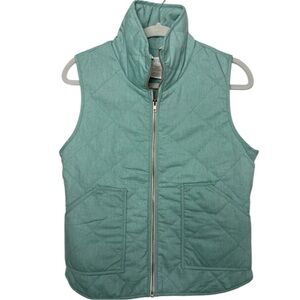 Peach Love California seafoam green stretch quilted vest 2 pockets SZ M gold zip